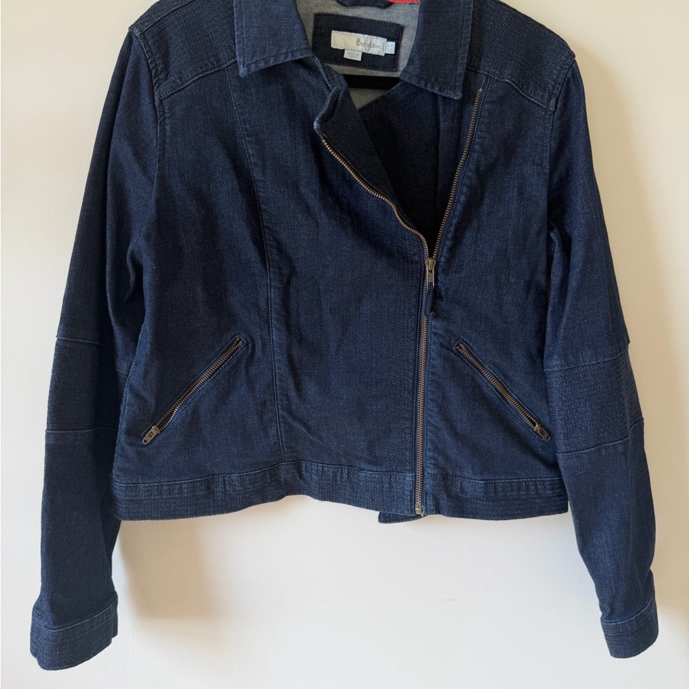 Boden Dark Indigo Jean Jacket with Asymmetrical Zip Size 12